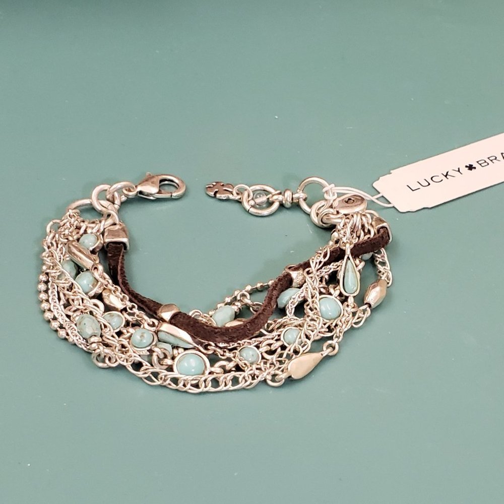 Lucky Brand, NWT, silver multi strand, turquoise beads, semi-precious bracelet